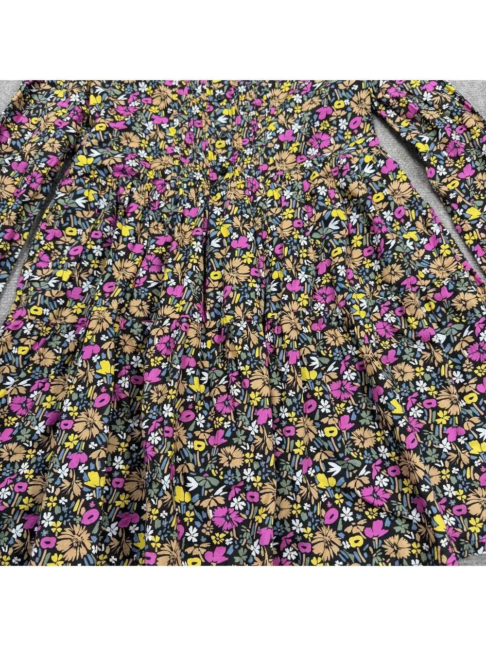 Gap Kids Girls Tiered Long Sleeve Dress Size Large 10-11 Navy Pink Floral Cotton